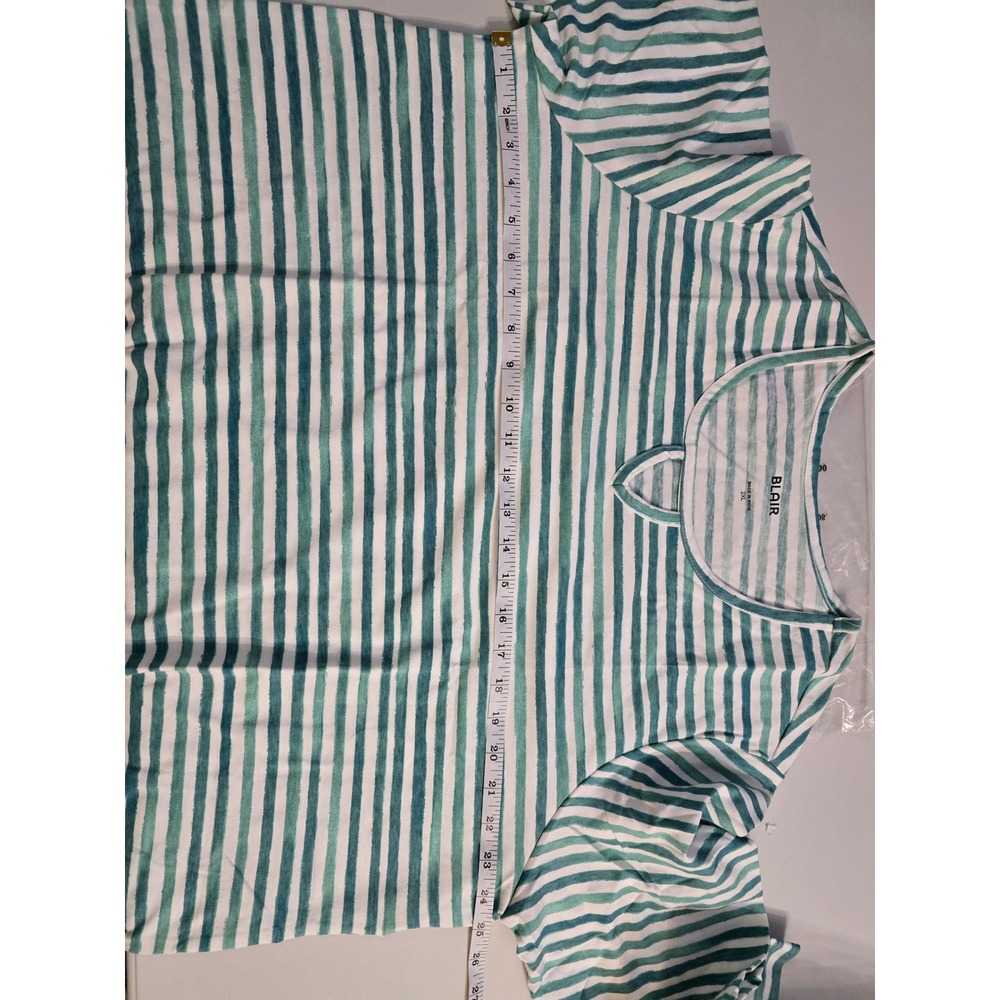 Blair Womens 2XL Teal White Striped 3/4 Sleeve Keyhole Scoop Neck Knit Top - Picture 6 of 9